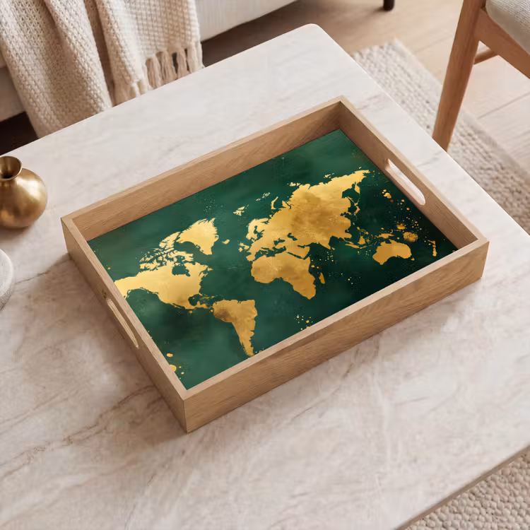 Tray - World map - Green - Gold — 2