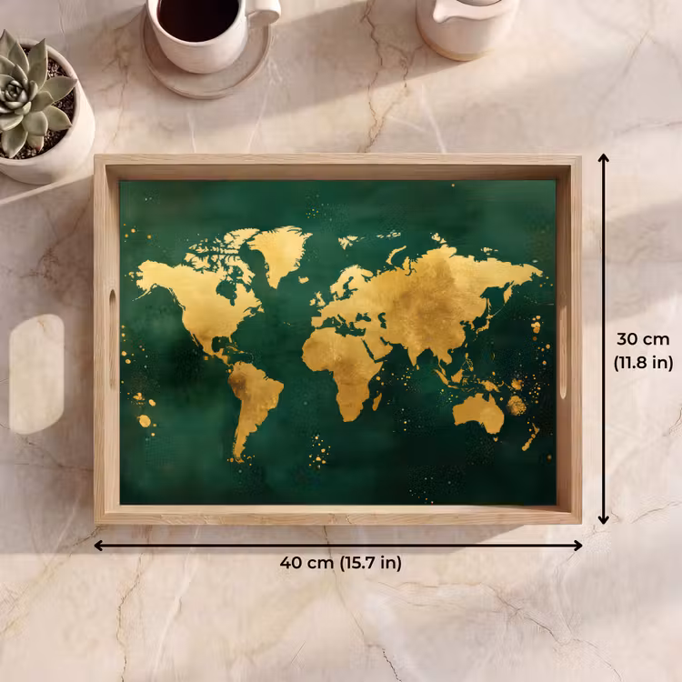 Tray - World map - Green - Gold — 7