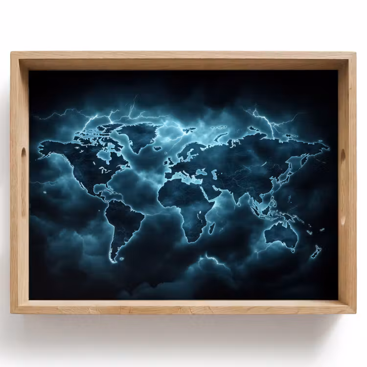 Tray - World map - Lightning - Blue — 1