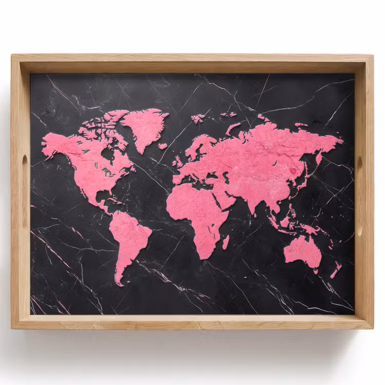 Tray - World map - Pink - Marble — 1