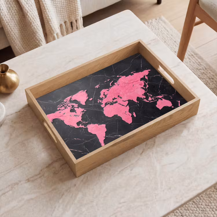 Tray - World map - Pink - Marble — 2