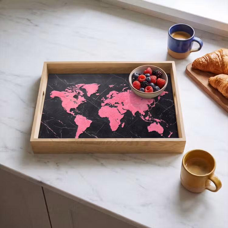 Tray - World map - Pink - Marble — 3