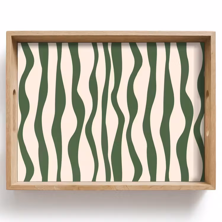 Tray - Wavy lines - Beige - Green - Stripes - Abstract — 1