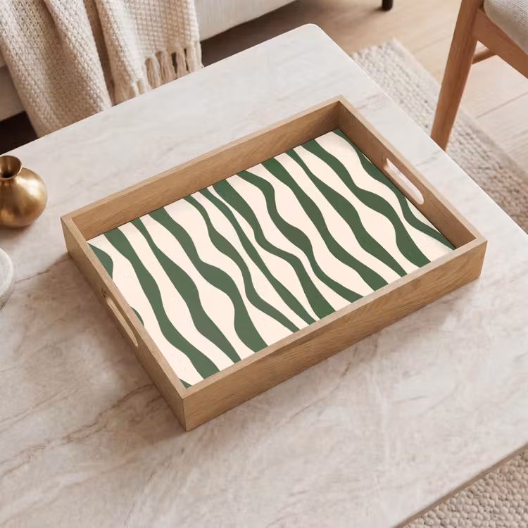 Tray - Wavy lines - Beige - Green - Stripes - Abstract — 2