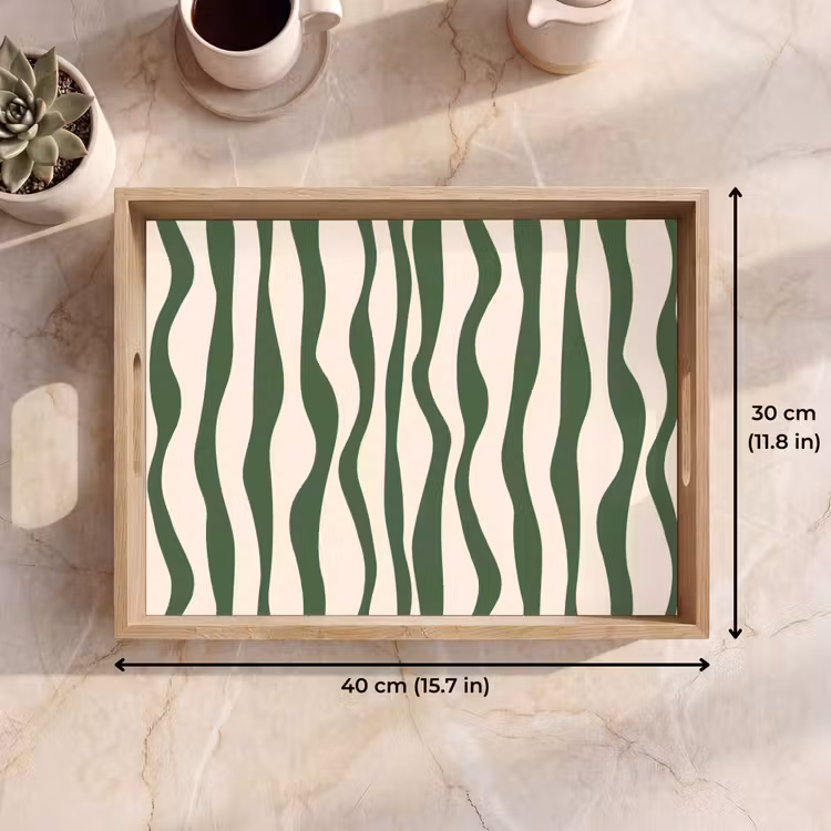 Tray - Wavy lines - Beige - Green - Stripes - Abstract — 7