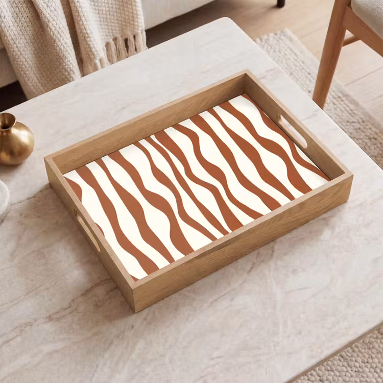 Tray - Wavy lines - Stripes - Beige - Brown — 2