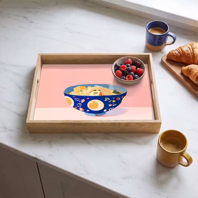 Tray - Noodles - Bowl - Blue - Illustration — 3