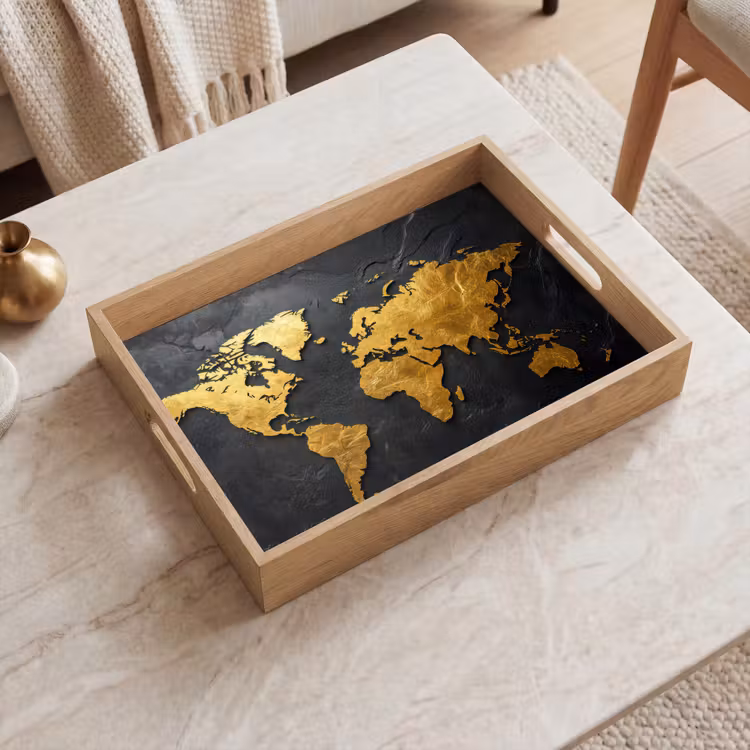 Tray - World map - Gold - Stone — 2