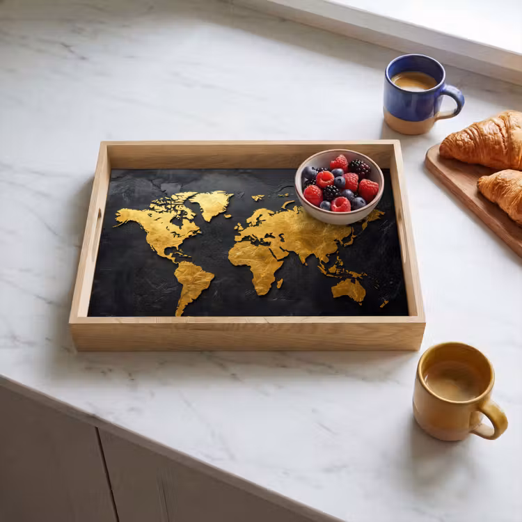 Tray - World map - Gold - Stone — 3