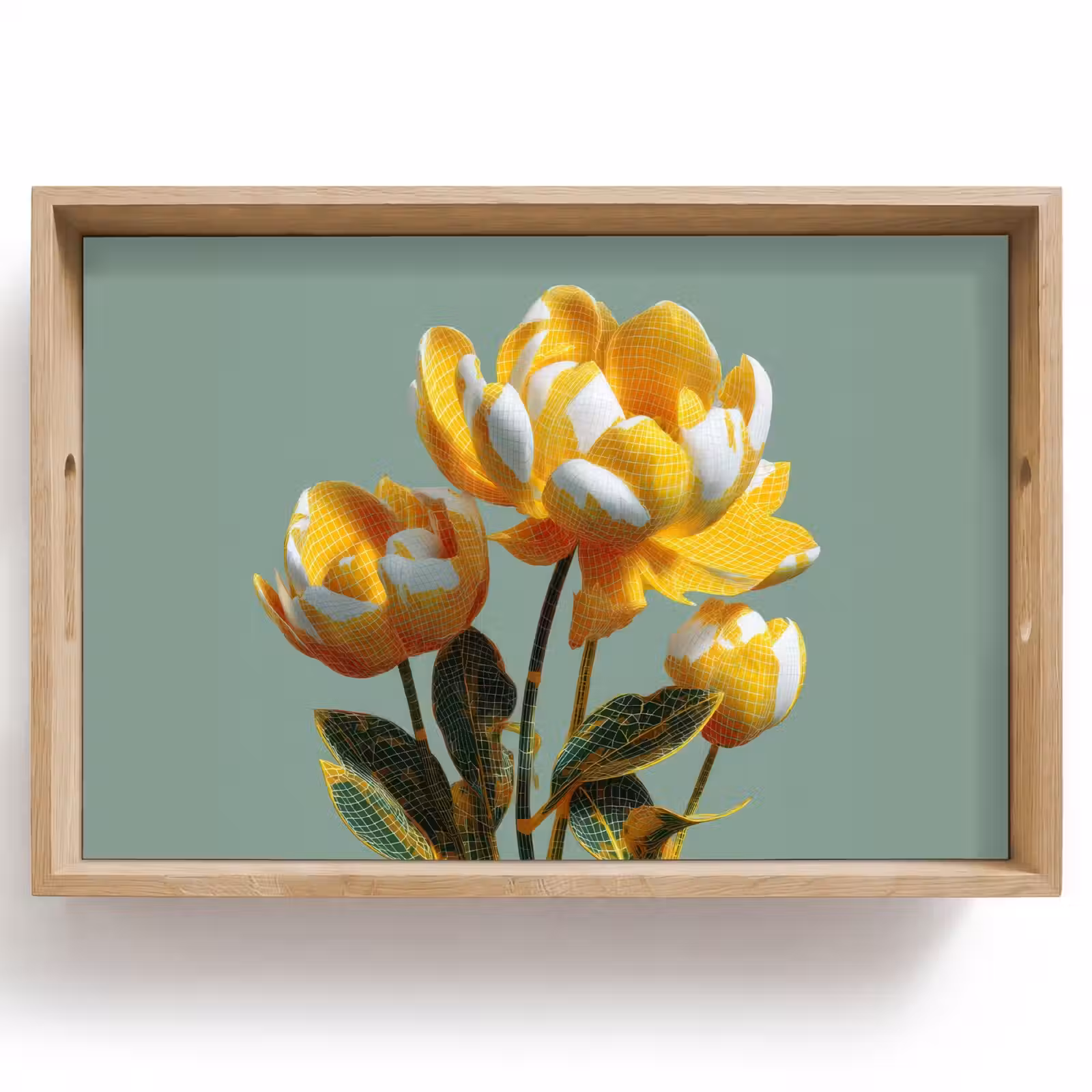 Tray - Flowers - Yellow - Leaves - Structure — 1