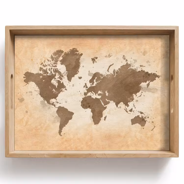Tray - World map - Beige - Brown — 1