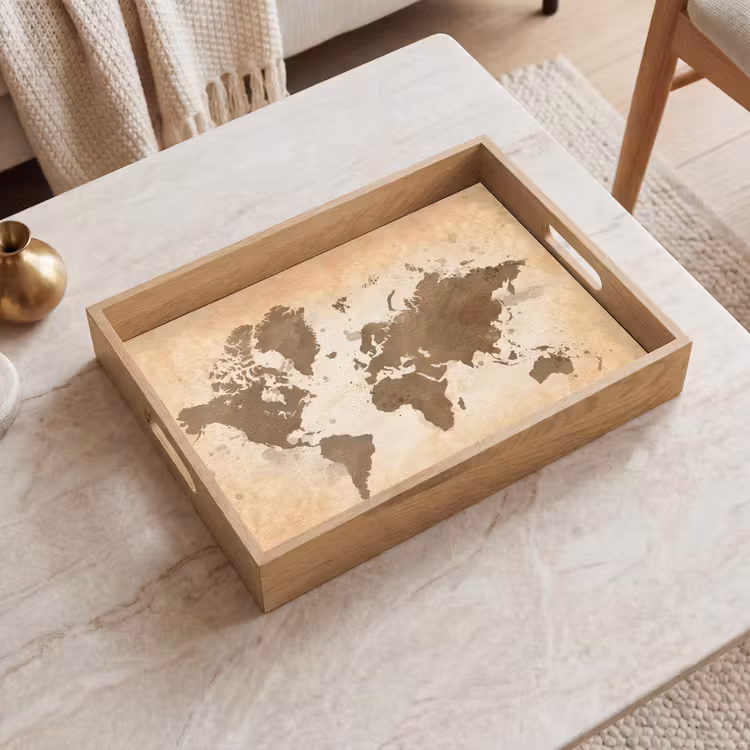 Tray - World map - Beige - Brown — 2