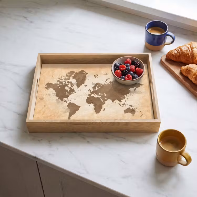 Tray - World map - Beige - Brown — 3