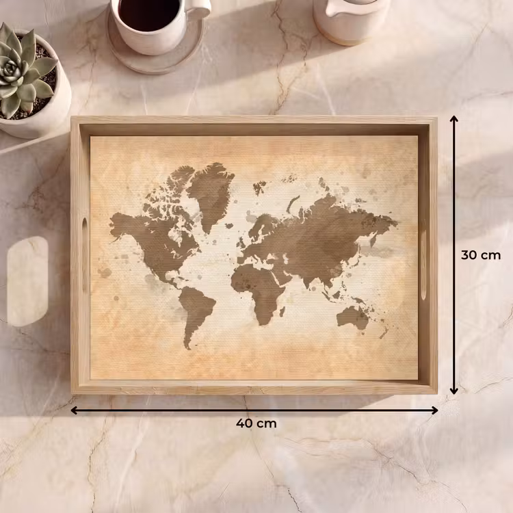 Tray - World map - Beige - Brown — 8