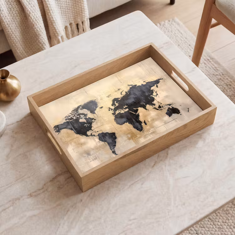 Tray - World map - Gold - Black - Abstract — 2