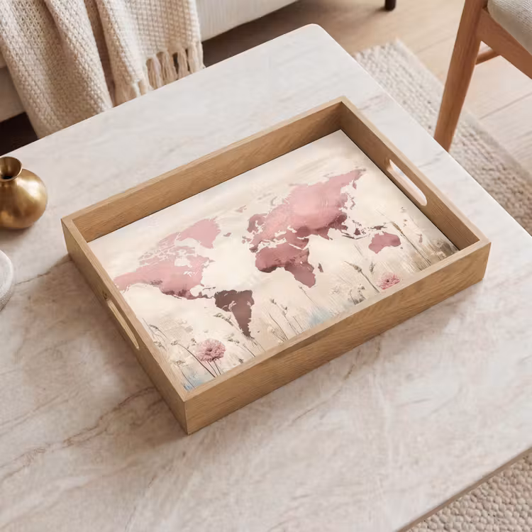 Tray - World map - Pink - Flowers — 2