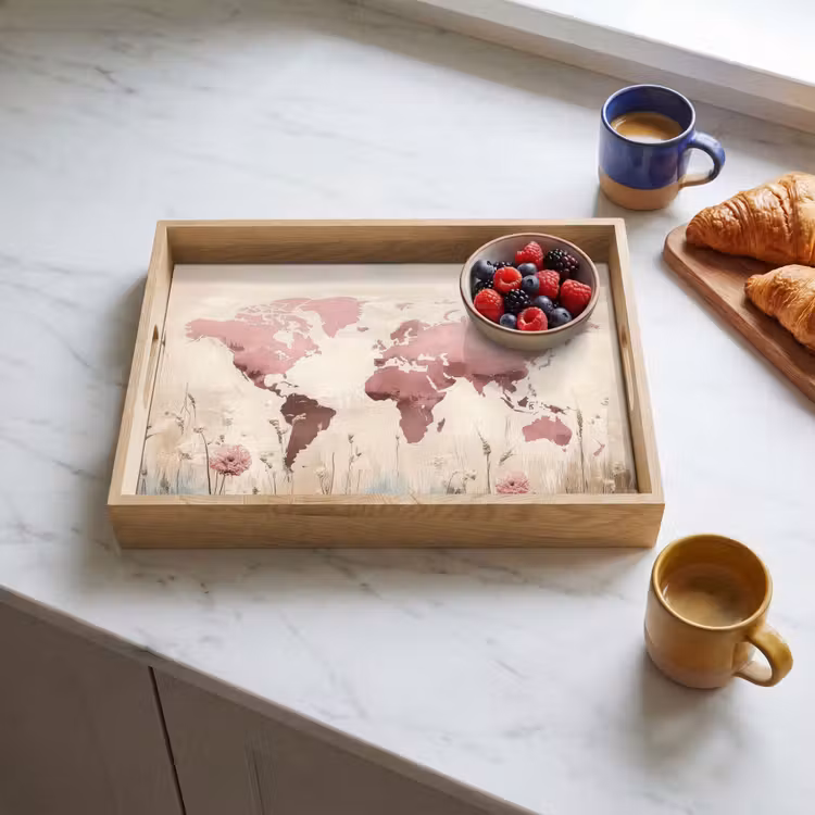 Tray - World map - Pink - Flowers — 3