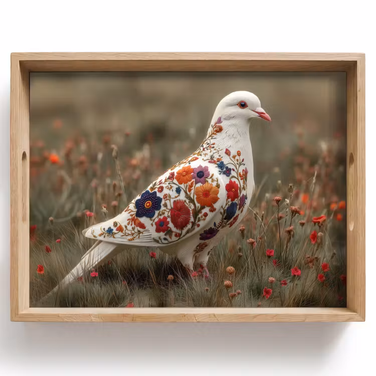 Tray - Pigeon - Flowers - Nature — 1