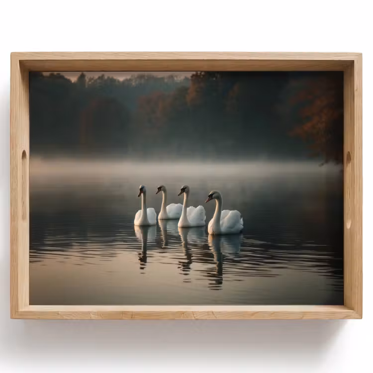 Tray - Swans - White - Water - Fog — 1