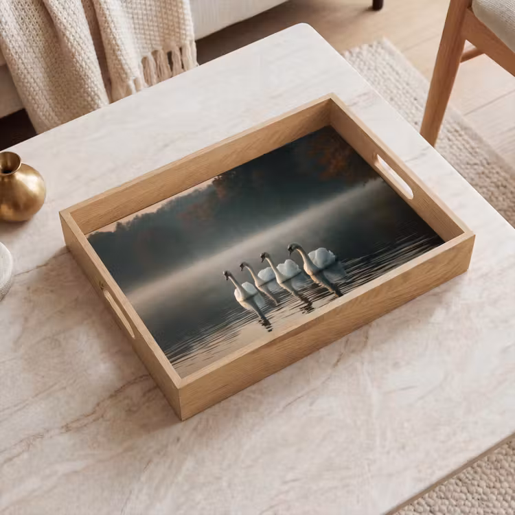 Tray - Swans - White - Water - Fog — 2