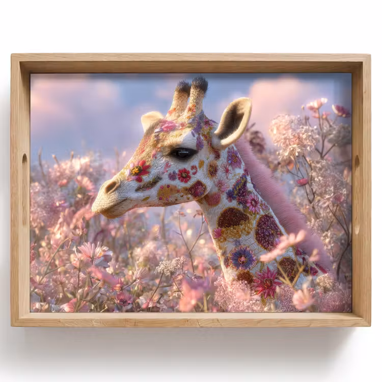 Tray - Giraffe - Flowers - Pink — 1