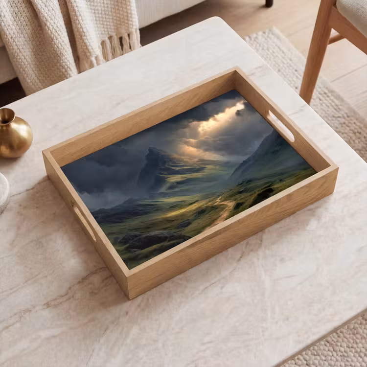 Tray - Mountains - Winding Path - Green - Clouds — 2