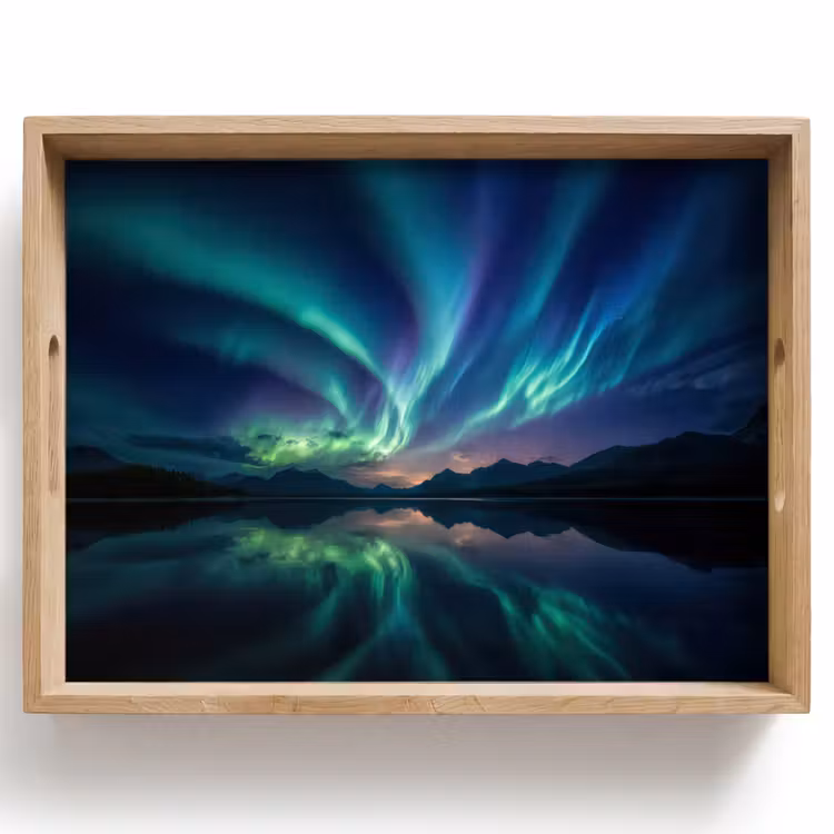 Tray - Northern Lights - Colorful - Mountain Lake — 1