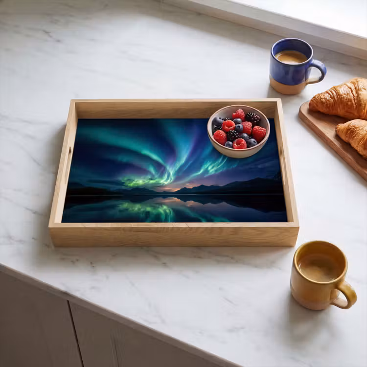 Tray - Northern Lights - Colorful - Mountain Lake — 3