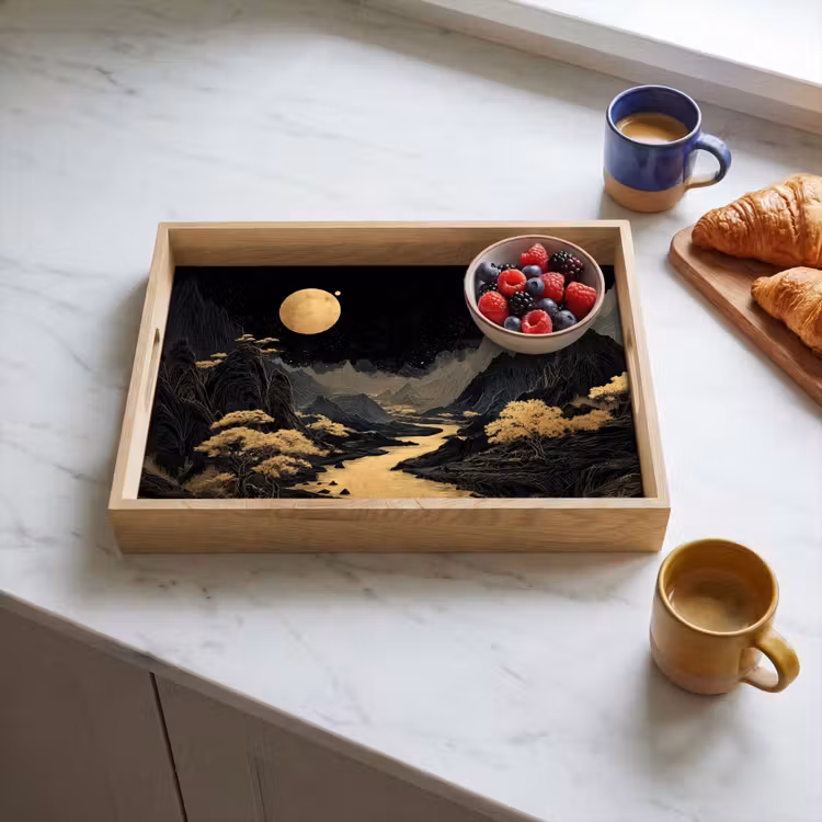 Tray - Golden river - Mountains - Moon - Starry sky — 3