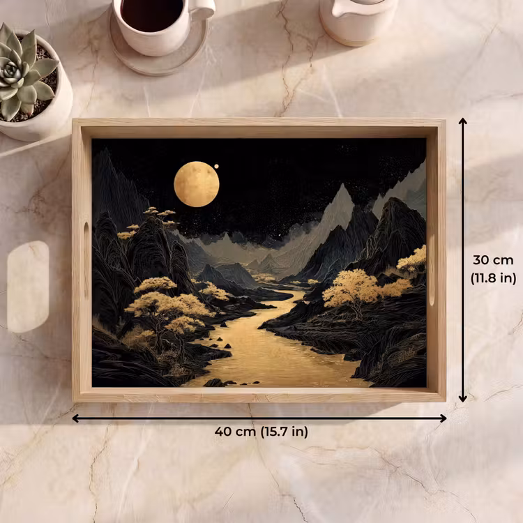 Tray - Golden river - Mountains - Moon - Starry sky — 7