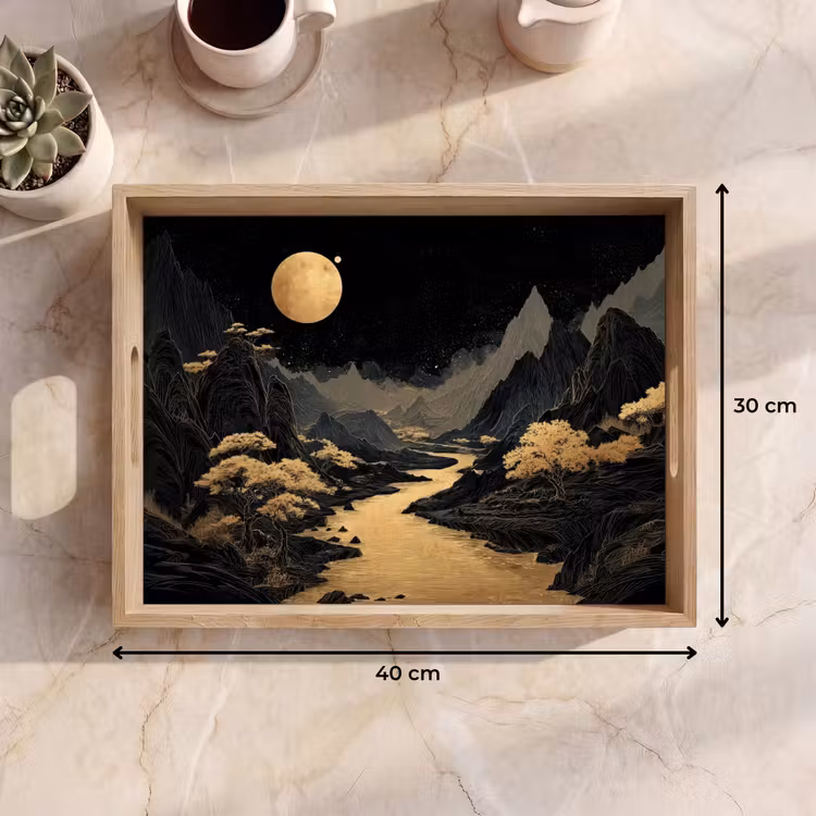 Tray - Golden river - Mountains - Moon - Starry sky — 8