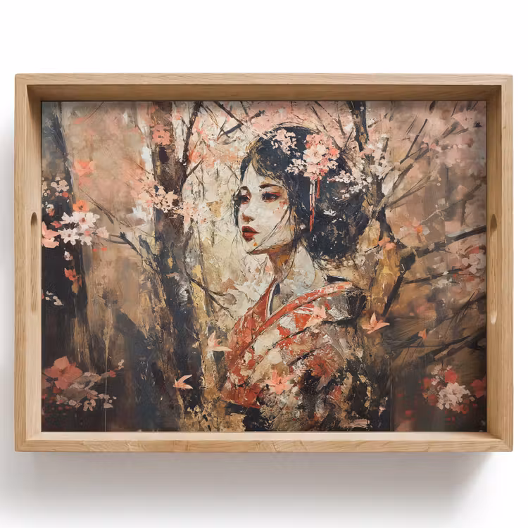 Tray - Kimono - Woman - cherry trees — 1