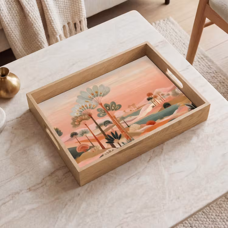 Tray - Pink landscape - Palms - Water — 2