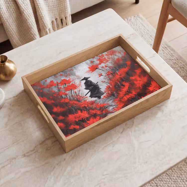 Tray - Red flowers - misty - Man — 2