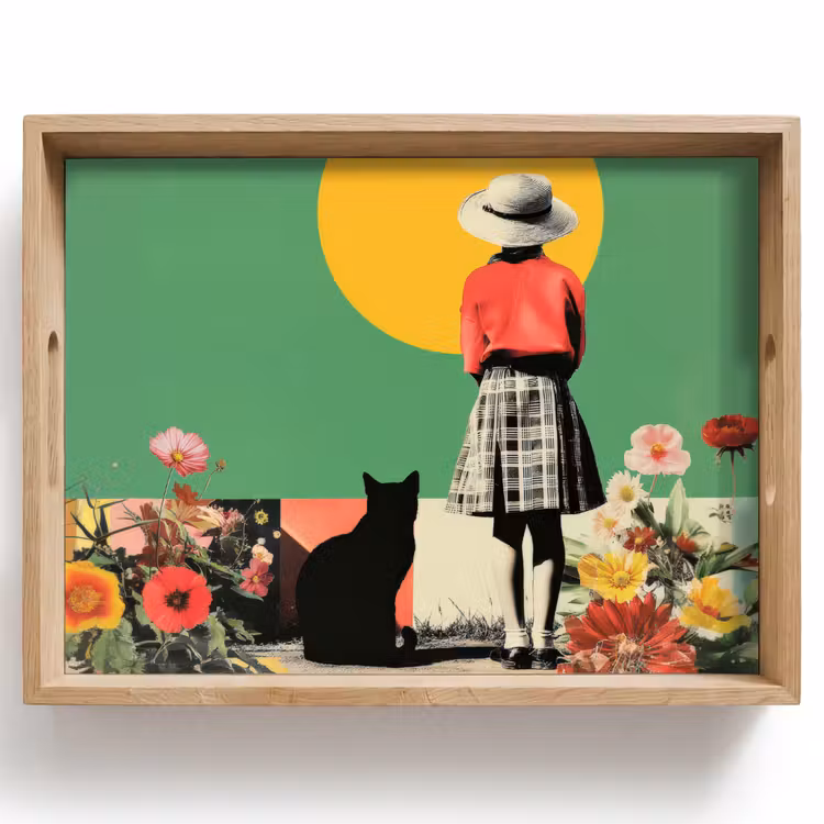 Tray - Retro - Girl - Cat - Sun — 1