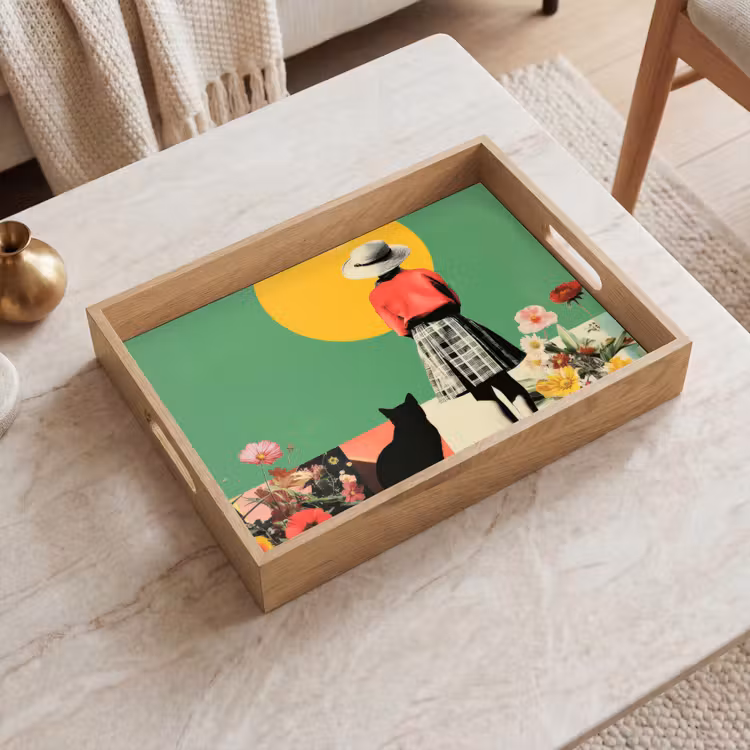 Tray - Retro - Girl - Cat - Sun — 2