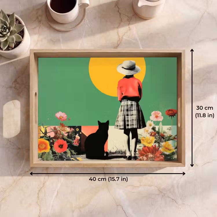 Tray - Retro - Girl - Cat - Sun — 7