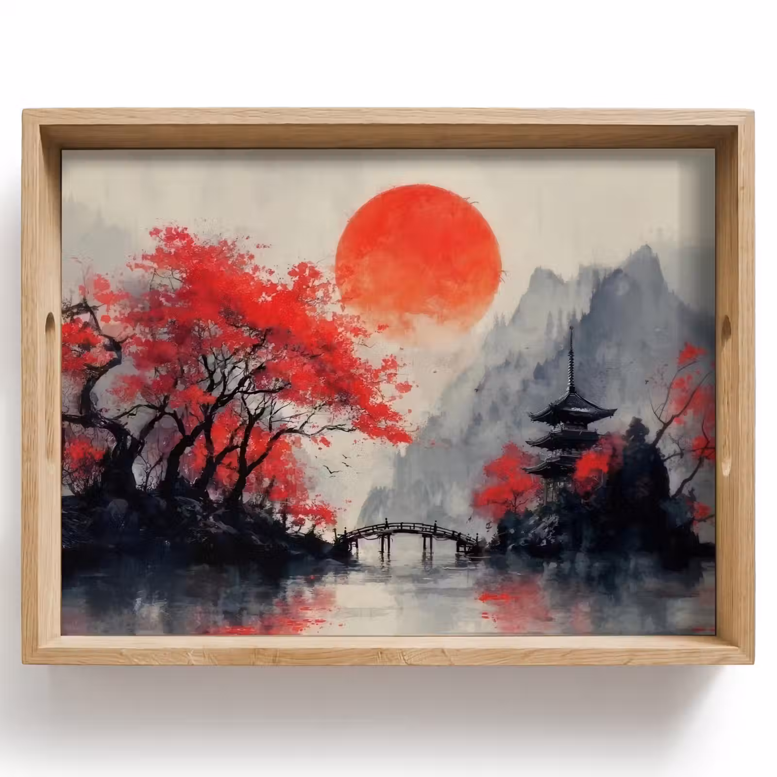 Tray - Red sun - River - bridge - Trees — 1