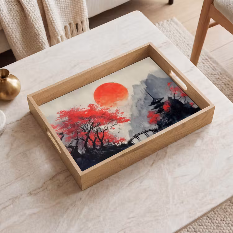 Tray - Red sun - River - bridge - Trees — 2