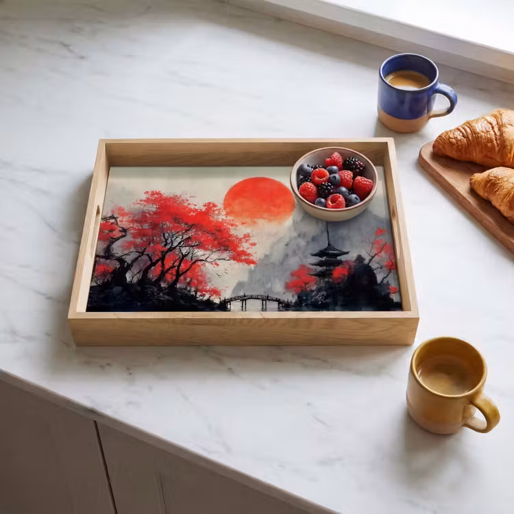 Tray - Red sun - River - bridge - Trees — 3