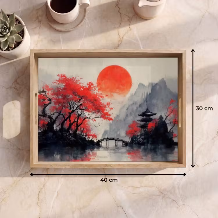 Tray - Red sun - River - bridge - Trees — 8