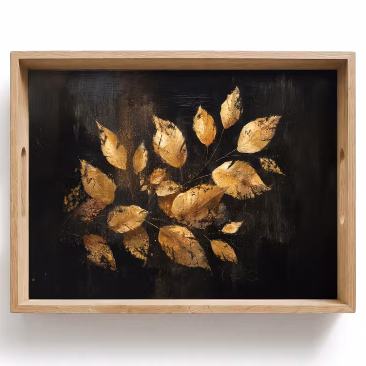 Tray - Golden Leaves on Dark Background — 1