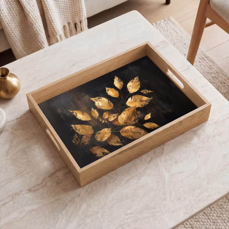 Tray - Golden Leaves on Dark Background — 2