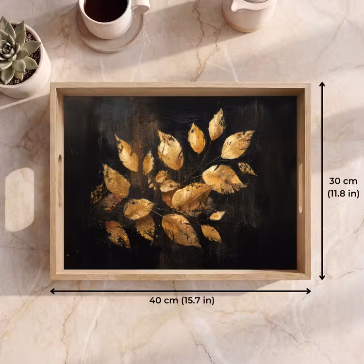 Tray - Golden Leaves on Dark Background — 7