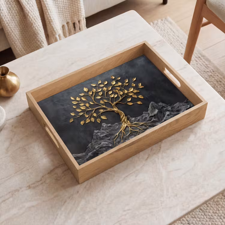 Tray - Leaves - Gold - Tree - Rock — 2