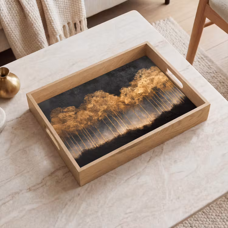 Tray - Golden Trees in Foggy Landscape — 2