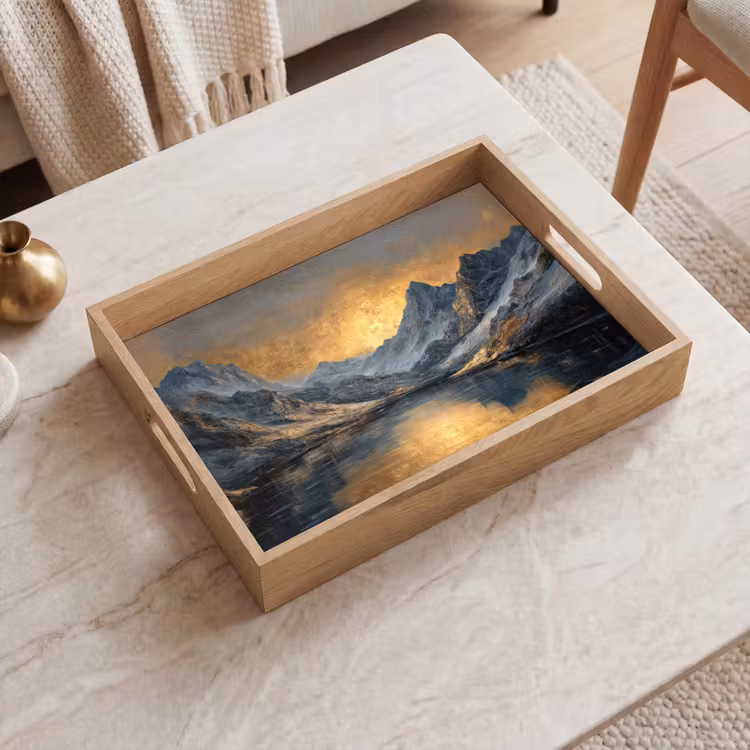 Tray - Mountain Scenery with Golden Sunset — 2