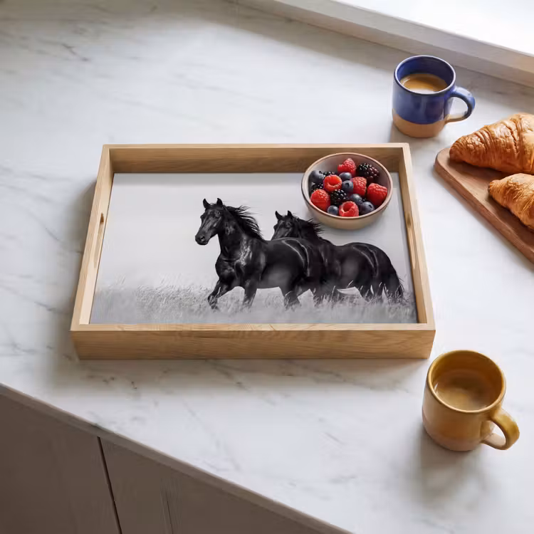 Tray - Horses - Grass - Black - White — 3