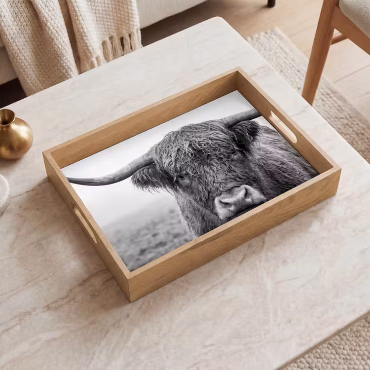 Tray - Scottish highlander - Black - White - Grass — 2
