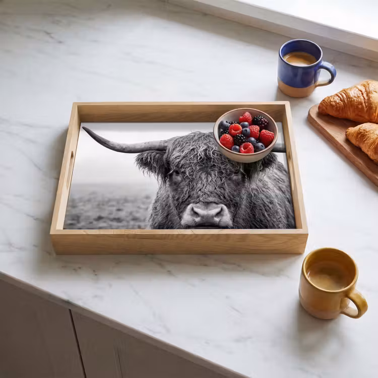 Tray - Scottish highlander - Black - White - Grass — 3